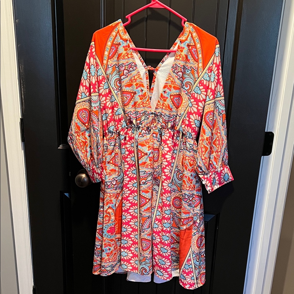 Trendy Boutique Colorful Patterned Long Sleeve Dress